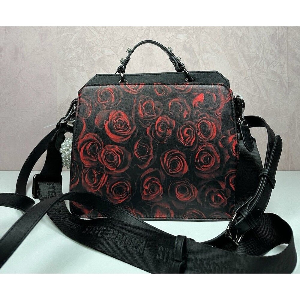Steve Madden Rose Print Mini Satchel Crossbody Pearl Chain Gothic Y2K BEvelyn - Picture 2 of 16